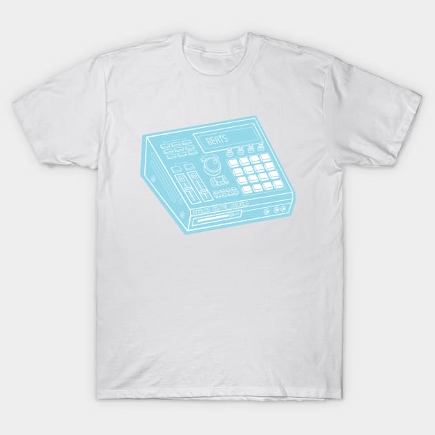 Beat Maker (White Lines + Picton Blue Drop Shadow) Analog / Music T-Shirt by Analog Digital Visuals